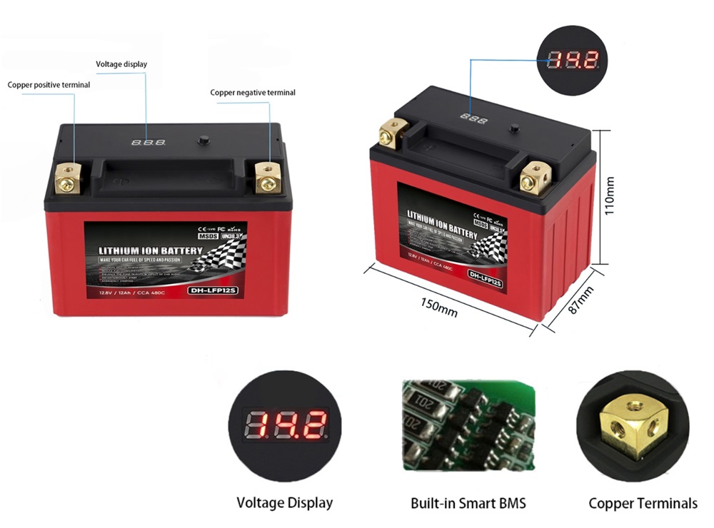 LFP12S 12Ah 12.8V 480CCA LiFePO4 Motorcycle Battery