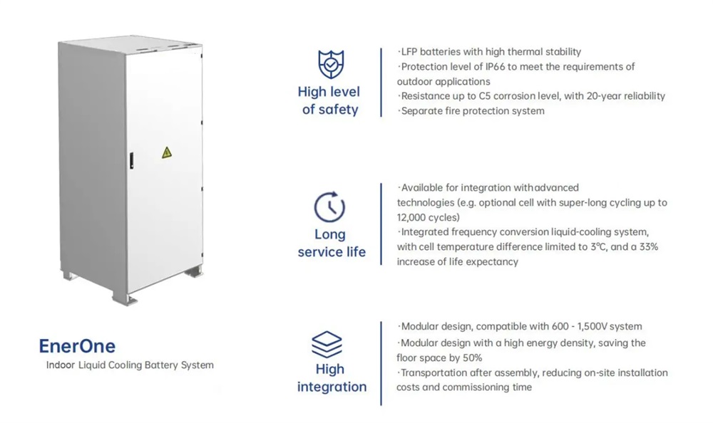 EnerOne indoor liquid cooling battery system advantage