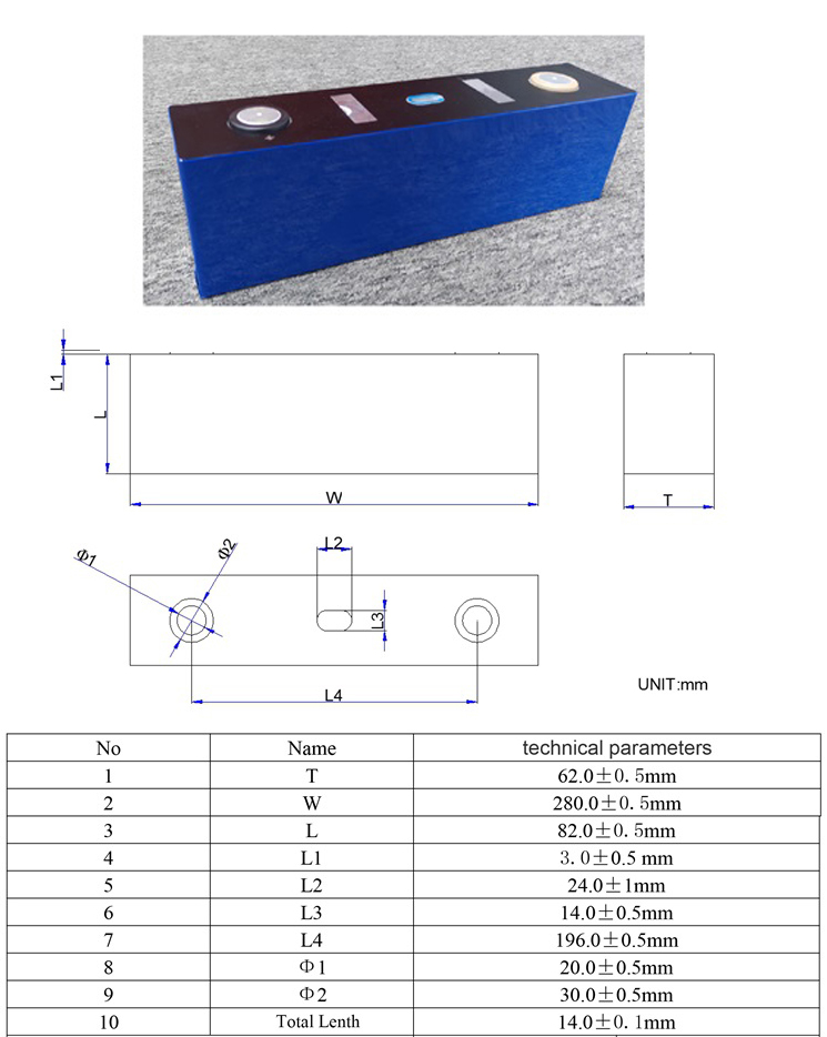 LFP6228082-161Ah 3.2V 161Ah Grade A LiFePO4 Battery Cell 