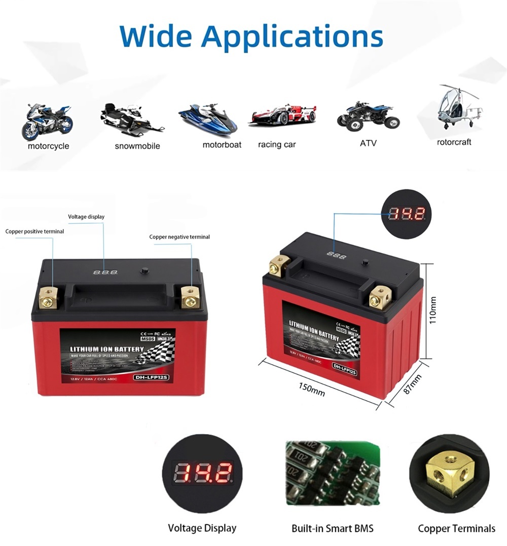 FP12S 12Ah 12.8V 480CCA LiFePO4 Motorcycle Battery