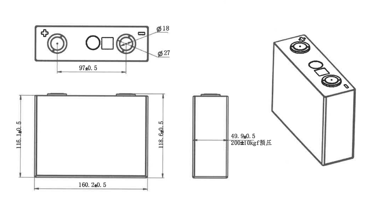  GSP50160119F 100ah 3.2V dimension 