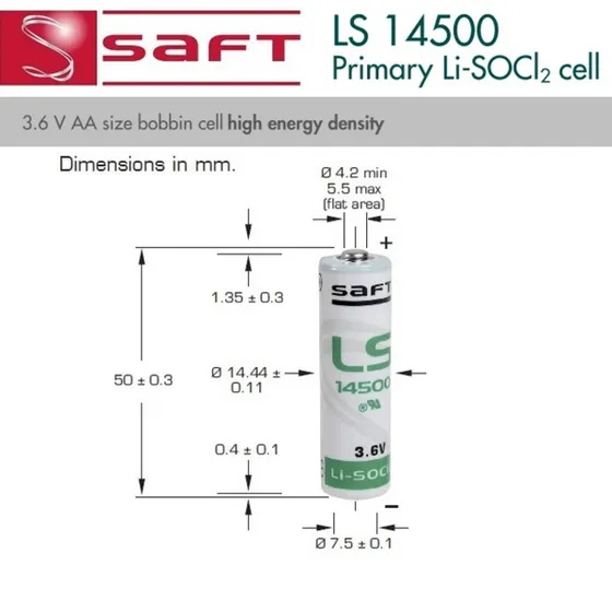Saft LS14500 Lithium Battery AA 3.6 V Li Socl2